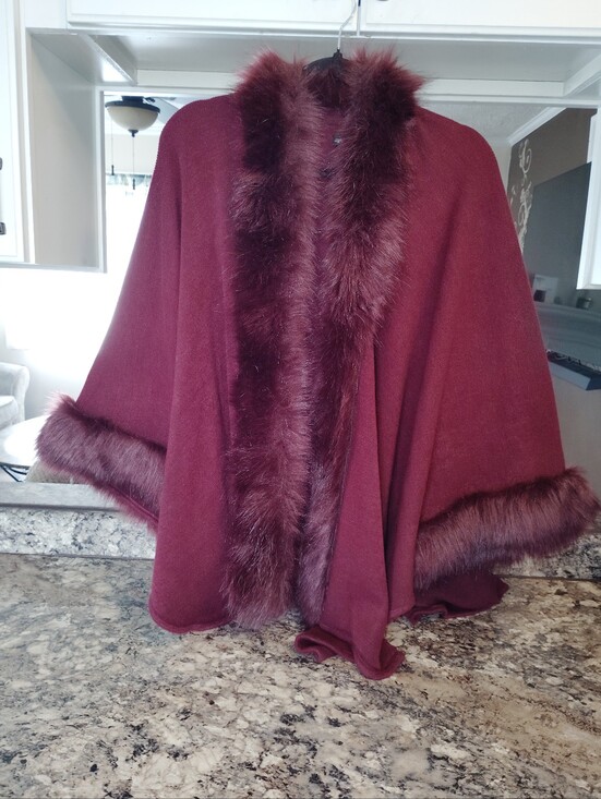 None Jackets & Blazers - Faux Fur Trim Burgundy Cape